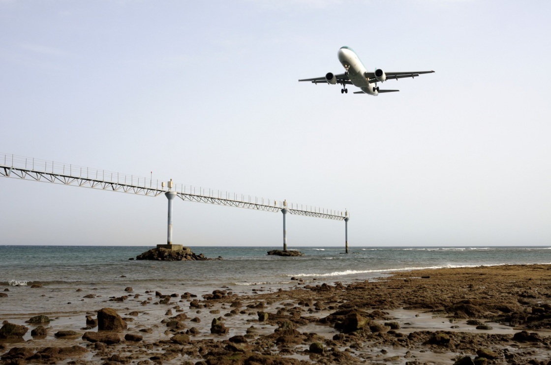 'Civil aircraft taking off at an airfield in Lanzarote' - Canary Islands